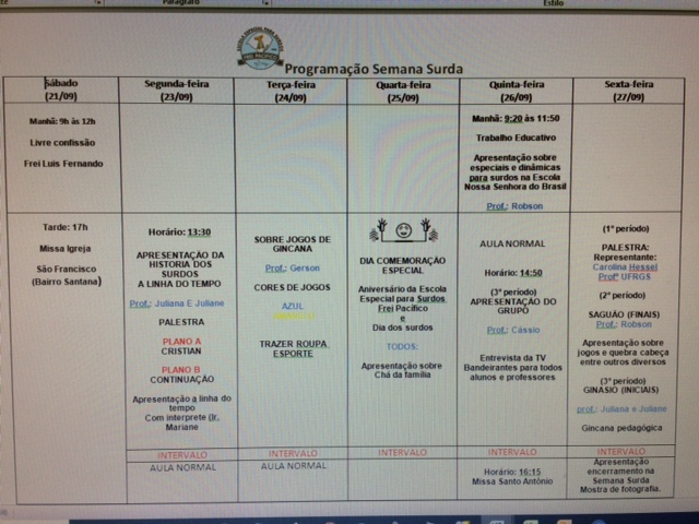 Programação Semana do Surdo